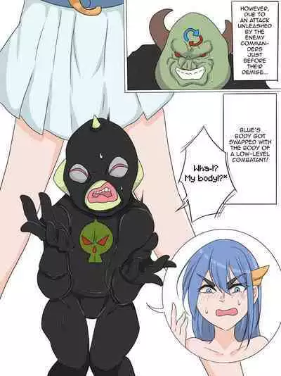 Superheroine from a Sentai series Swaps Bodies with a Low-ranking Combatant